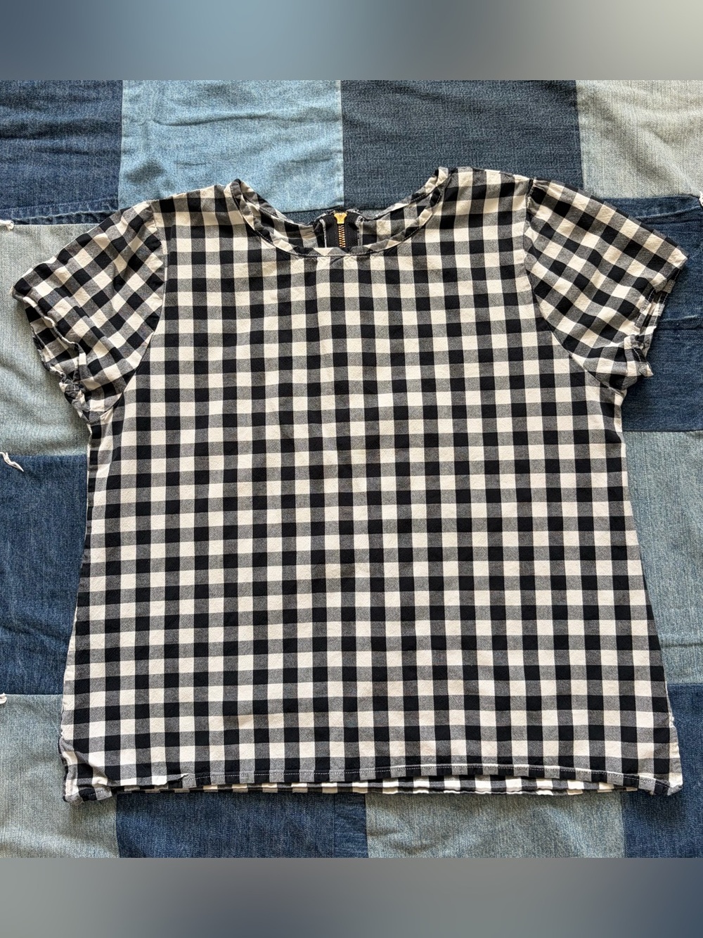vintage gingham edyn clothing black white short sleeve top 100% cotton size L